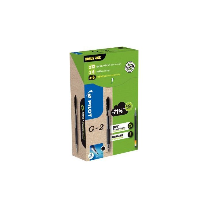 Greenpack 12 stylos noirs + 12 recharges G2 noires 3131910556176 PILOT