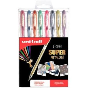 Achetez Pochette de 8 stylos gel Signo métallisés UM120NM/8 UNIBALL pas cher sur Ma Rentrée Scola..