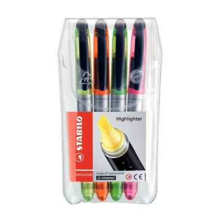 Achetez STABILO NAVIGATOR surligneur pointe biseautée - Pochette de 4 surligneurs fluo - Jaune/Vert..