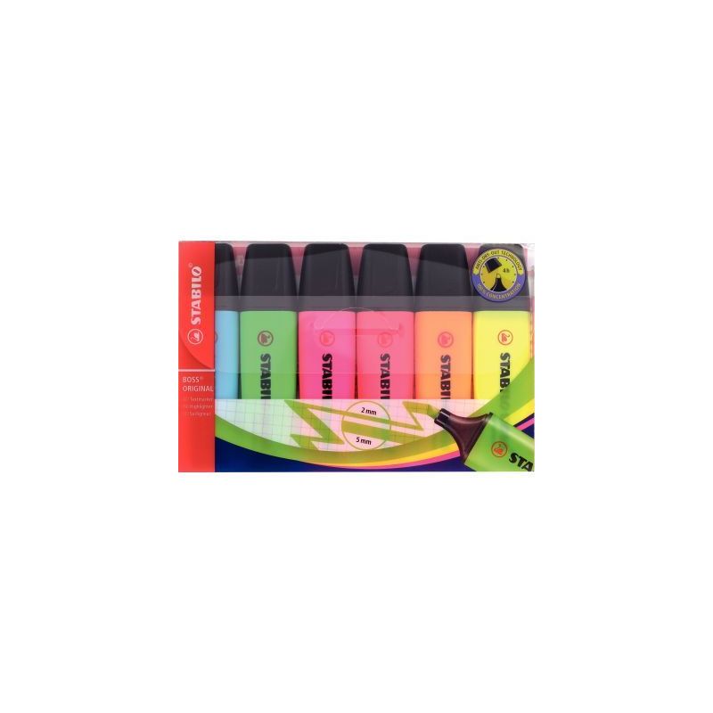 Achetez STABILO BOSS ORIGINAL surligneur pointe biseautée - Pochette de 6 surligneurs fluo - Colori..
