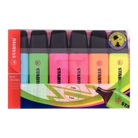 Achetez STABILO BOSS ORIGINAL surligneur pointe biseautée - Pochette de 6 surligneurs fluo - Colori..