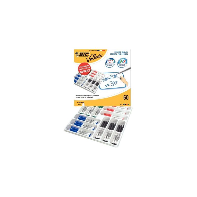 Achetez Classpack 60 feutres Velleda 1741 pointe ogive moyenne en 4 couleurs + 1 marqueur encre liqu.. Achetez Classpack 60 feutres Velleda 1741 pointe ogive moyenne en 4 couleurs + 1 marqueur encre liqu..