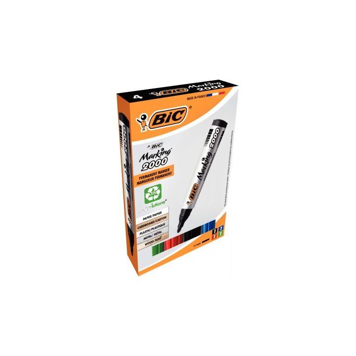 BIC Marking 2000 ECOlutions Marqueurs Permanents à  Pointe Conique Moyenne - Couleurs Assorties x4