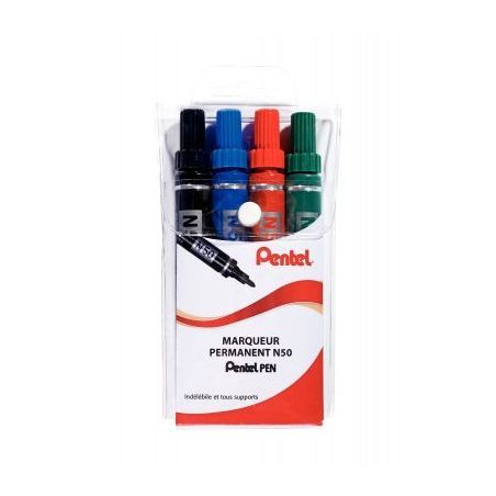 Achetez Pochette de 4 marqueurs permanents pointe ogive base alcool coloris assortis N50/4 PENTEL pa..