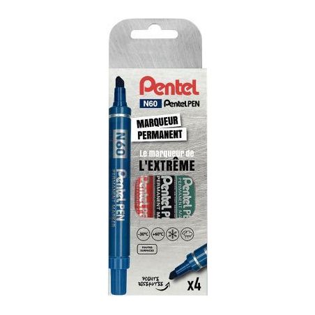 Achetez Pochette de 4 marqueurs permanents pointe biseautée N60 assortis N60-4 PENTEL pas cher sur ..