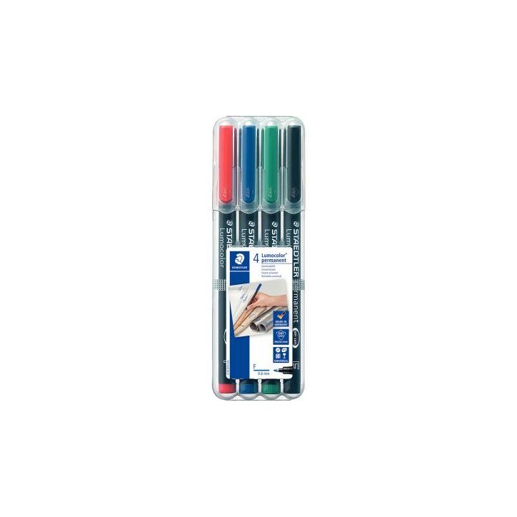 STAEDTLER Pochette de 4 feutres pour rétroprojection pointe fine encre permanente assortis LUMOCOLOR
