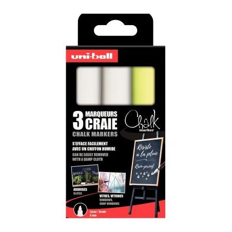Achetez Pochette de 3 marqueurs craie Chalk 8mm assortis 2 blancs et 1 jaune fluo couleurs très lum..