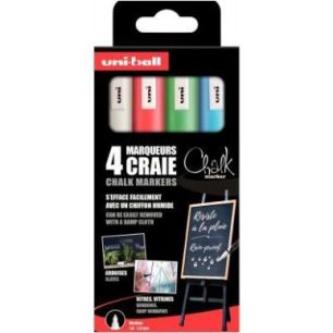 Achetez UNI-BALL Pochette 4 marqueurs craie CHALK. Pointe conique 1,8-2,5mm. Coloris Blanc,Vert Fluo..