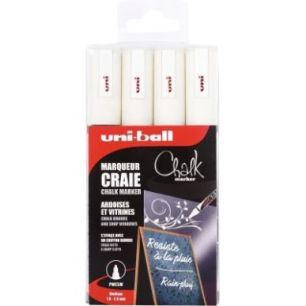 Achetez Boîte de 4 marqueurs craie Chalk blanc PWE5M/4 PF BL UNIBALL pas cher sur Ma Rentrée Scola..
