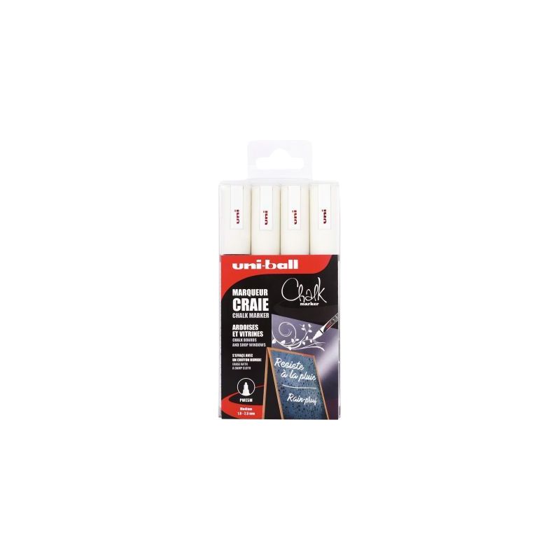 Achetez Boîte de 4 marqueurs craie Chalk blanc PWE5M/4 PF BL UNIBALL pas cher sur Ma Rentrée Scola..