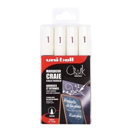 Achetez Boîte de 4 marqueurs craie Chalk blanc PWE5M/4 PF BL UNIBALL pas cher sur Ma Rentrée Scola..