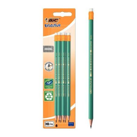 Achetez Blister de 6 crayons graphite HB Évolution HB gomme 512026 BIC pas cher sur Ma Rentrée Sco..