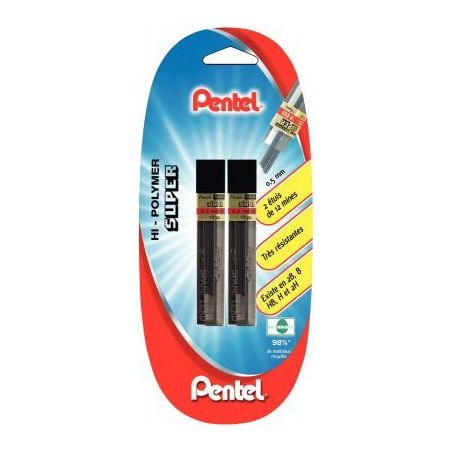 Achetez Blister de 2 étuis de 12 mines Hi-Polymer 0,5mm HB 212082 PENTEL pas cher sur Ma Rentrée S..