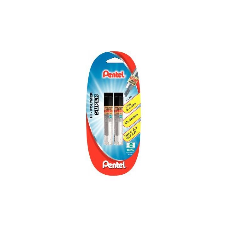Blister de 2 étuis de 12 mines Hi-Polymer 0,5mm 2H 212088 PENTEL