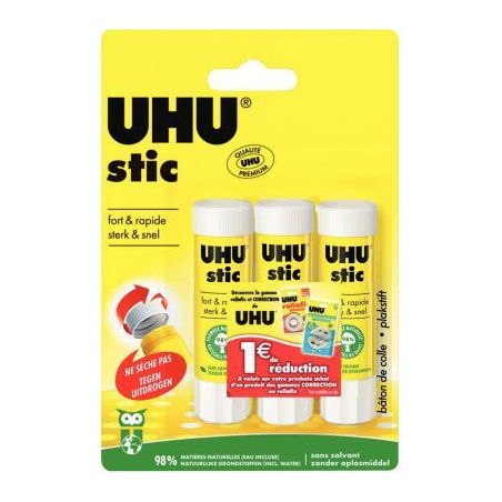 Achetez Blister de 3 bâtons de colles 8,2g Uhu stick 41275/4026700412758 UHU pas cher sur Ma Rentrî.