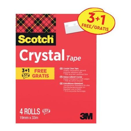 Achetez Rouleau adhésif transparent Cristal 19mmx33m 3 rouleaux + 1 gratuit BP1494 SCOTCH 3M pas ch..