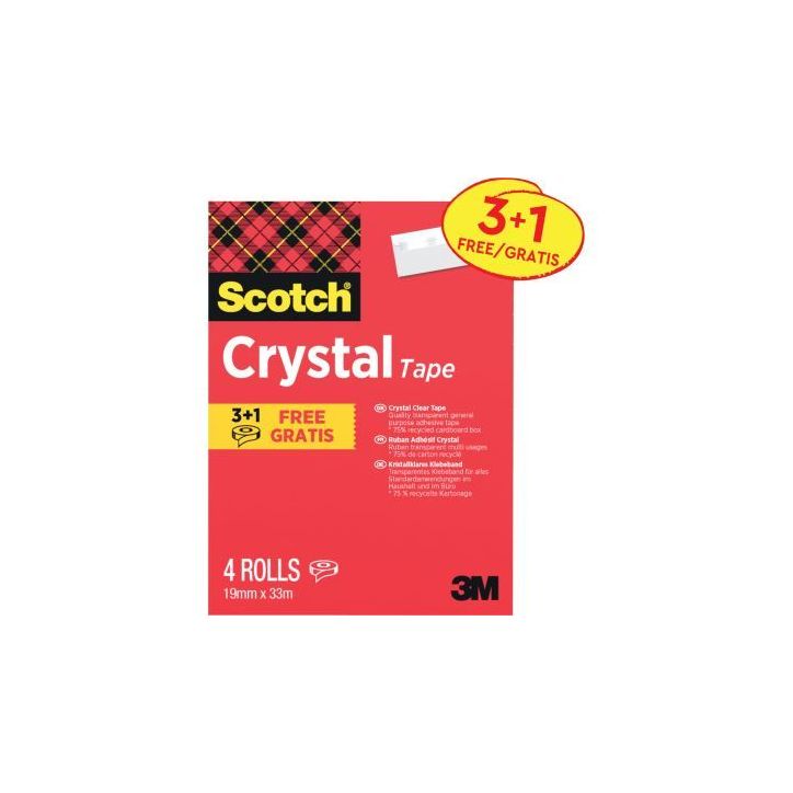 Rouleau adhésif transparent Cristal 19mmx33m 3 rouleaux + 1 gratuit BP1494 SCOTCH 3M