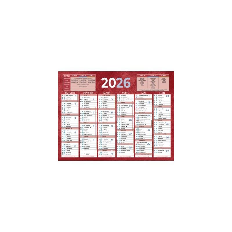 Achetez Calendrier semestriel 6 mois par face 13,5x17,5cm rouge PAP205R pas cher sur Ma Rentrée Sco..