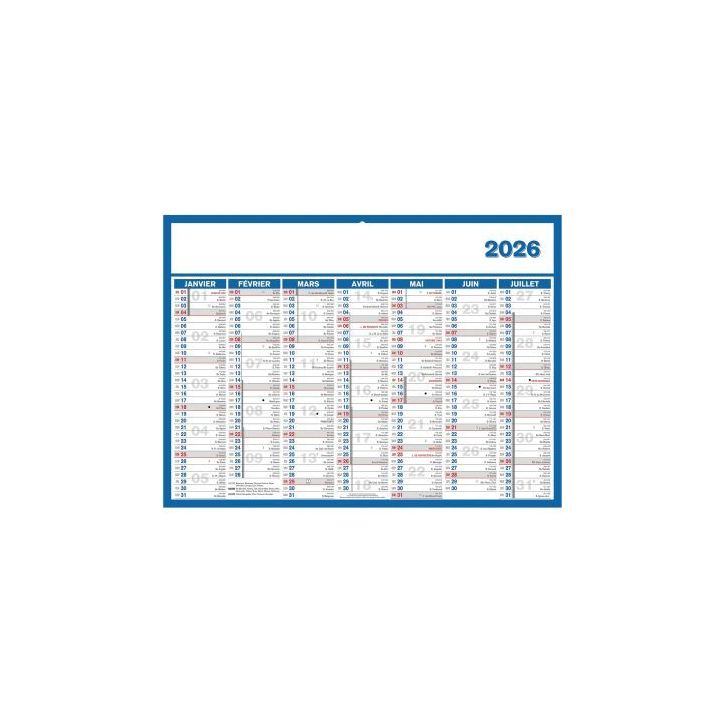 Calendrier semestriel 7 mois par face 29x39,5cm souple PAPDIRECTMED