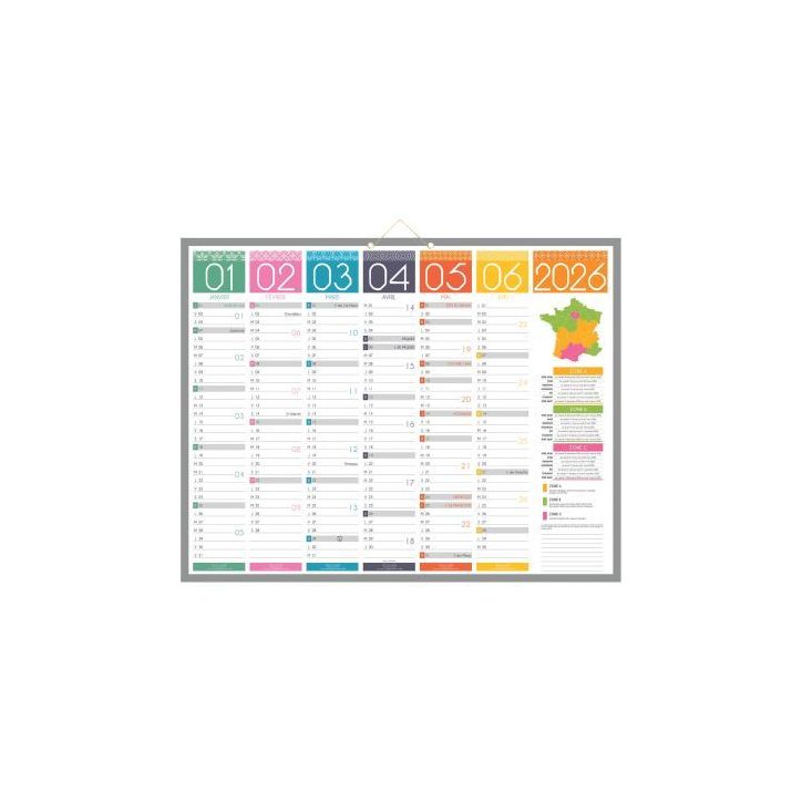 Calendrier semestriel 6 mois par face Tendance 43x55cm PAPTENDANCE BOUCHUT GRANDREMY