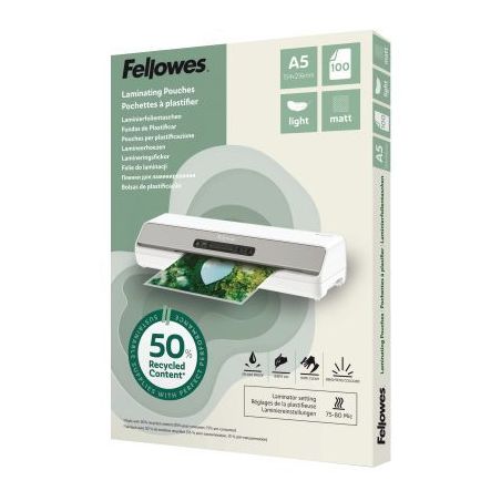 Achetez Boîte de 100 pochettes de plastification mates A5 80 microns 100143437 FELLOWES pas cher su..
