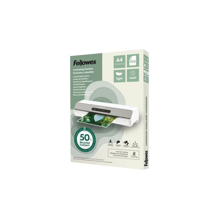 Boîte de 100 pochettes de plastification mates A4 80 microns 100143435 FELLOWES