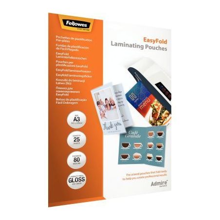 Achetez Pack de 25 pochettes de plastification à chaud A3 pré-pliées 5602001 FELLOWES pas cher su..