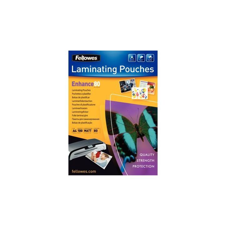 Boîte de 100 pochettes de plastification A4 80 microns mat 5452103 FELLOWES