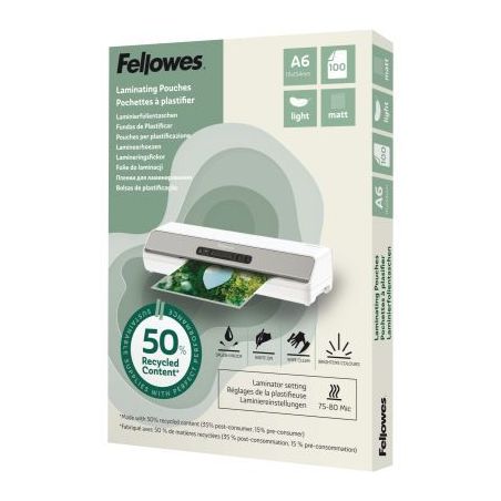 Achetez Boîte de 100 pochettes de plastification mates A6 80 microns 100143438 FELLOWES pas cher su..