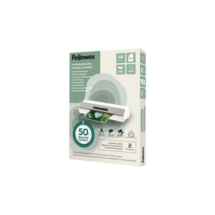 Boîte de 100 pochettes de plastification mates A6 80 microns 100143438 FELLOWES