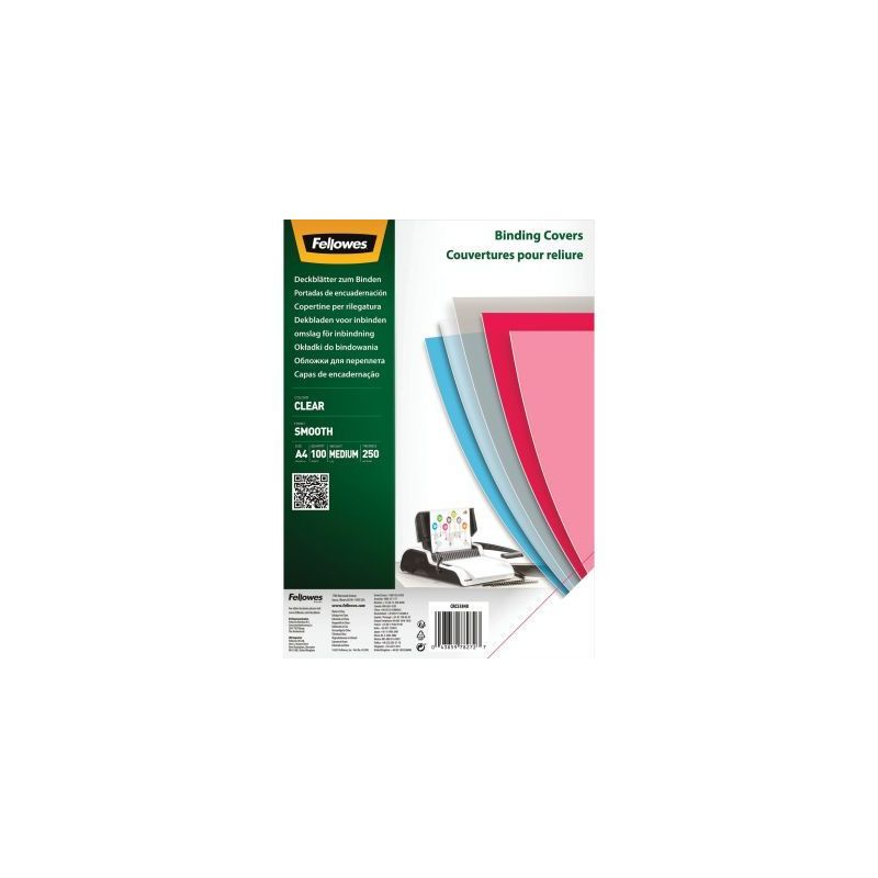 Achetez Paquet de 100 couvertures PET lisse incolore épaisseur 25/100ème format A4 5384801 FELLOWE..