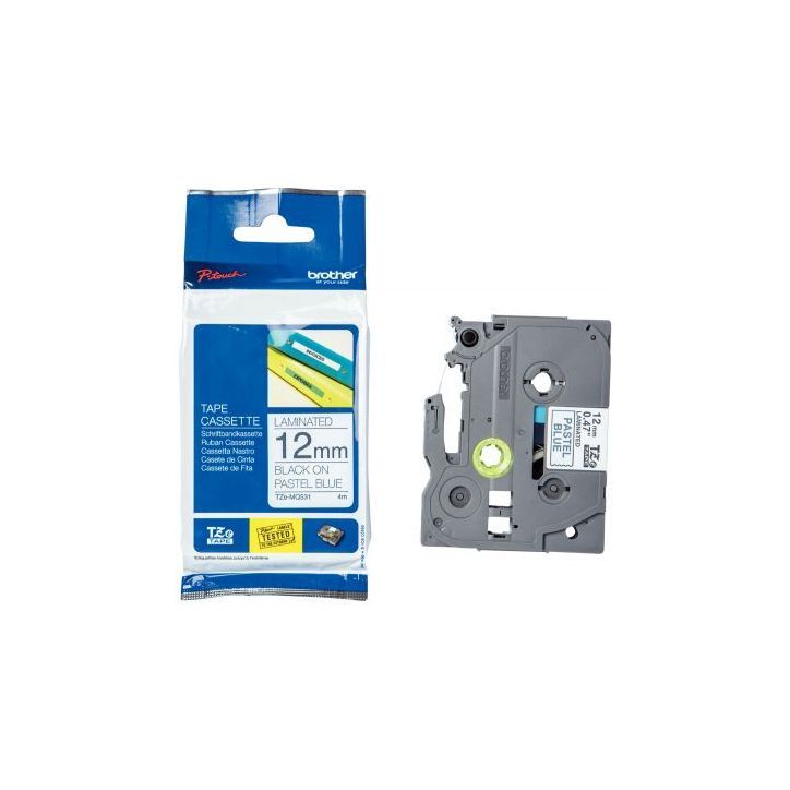 Recharge Brother TZe noir sur bleu pastel 12mm TZEMQ531 BROTHER