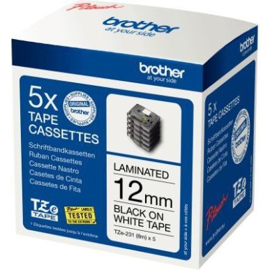 Achetez Pack de 5 recharges Brother TZe231 noir/blanc 12 mm TZe231M5 BROTHER pas cher sur Ma Rentré..