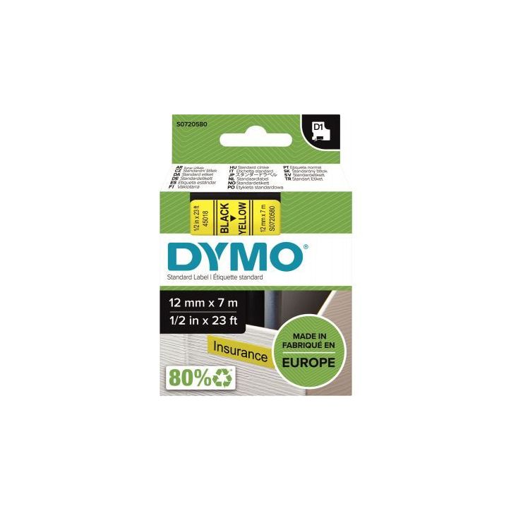 Recharge DYMO D1 12 mm x 7 m noir et jaune S0720580 DYMO
