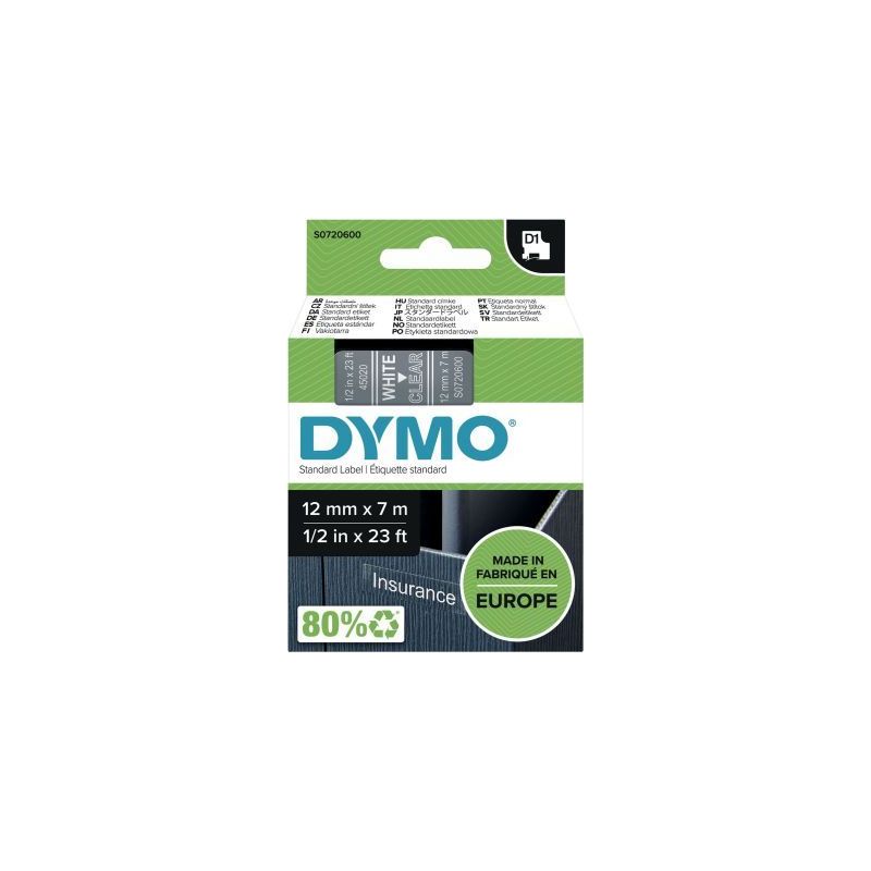 Achetez Recharge Dymo D1 12mm x 7m blanc sur transparent S0720600 DYMO pas cher sur Ma Rentrée Scol.. Achetez Recharge Dymo D1 12mm x 7m blanc sur transparent S0720600 DYMO pas cher sur Ma Rentrée Scol..