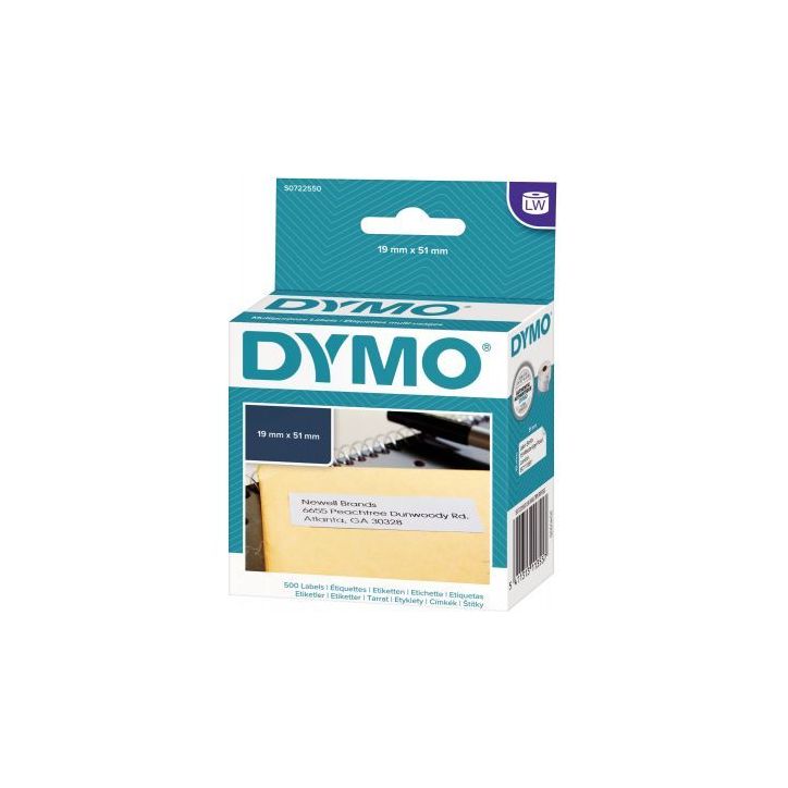 Boite de 1 rouleau de 500 étiquettes 19 x 51 mm multi-usage adhésif semi-permanent S0722550 DYMO