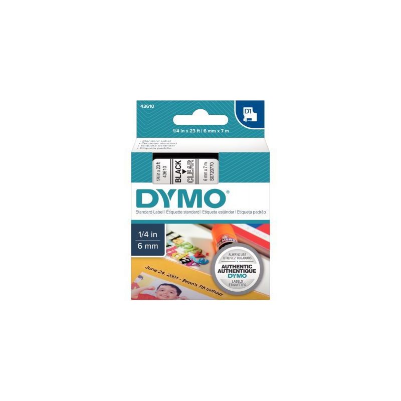 Achetez DYMO Ruban D1 Noir/transparent 6MMX7M pour 1000/1000+/2000/3500/4500/5000/5500 pas cher sur ..