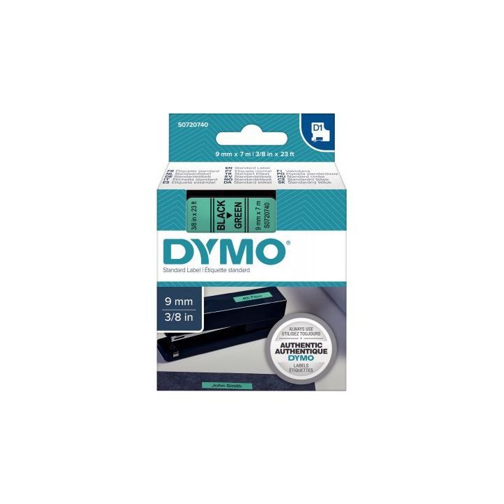 Ruban cassette Dymo 9 mm x 7 m noir et vert S0720740 DYMO