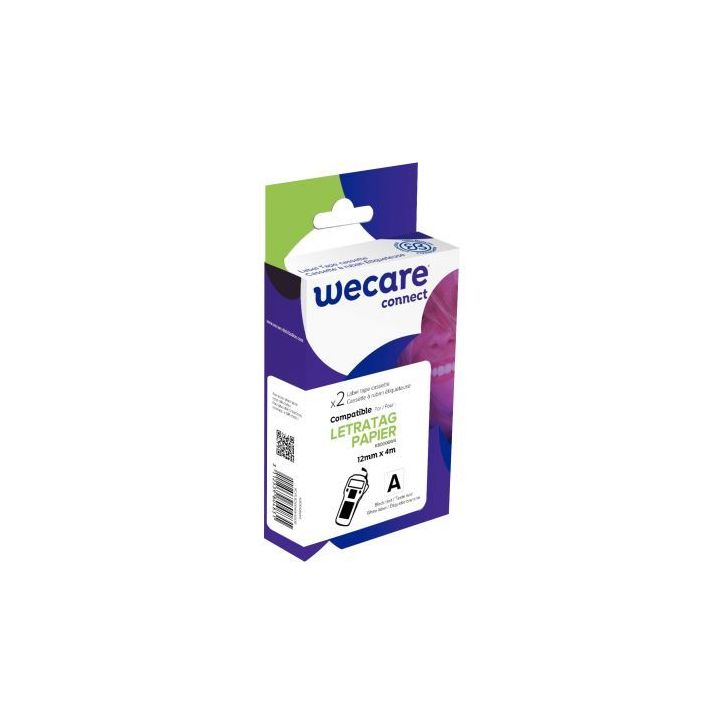 Pack de 2 letratag papier  noir sur blanc 12 x 4 m compatible K80006W4 WECARE ARMOR