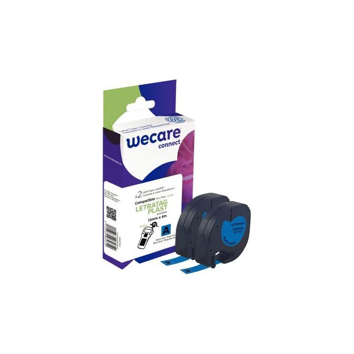 Pack de 2 letratag plastique noir sur bleu 12 x 4 m compatible K80056W4 WECARE ARMOR