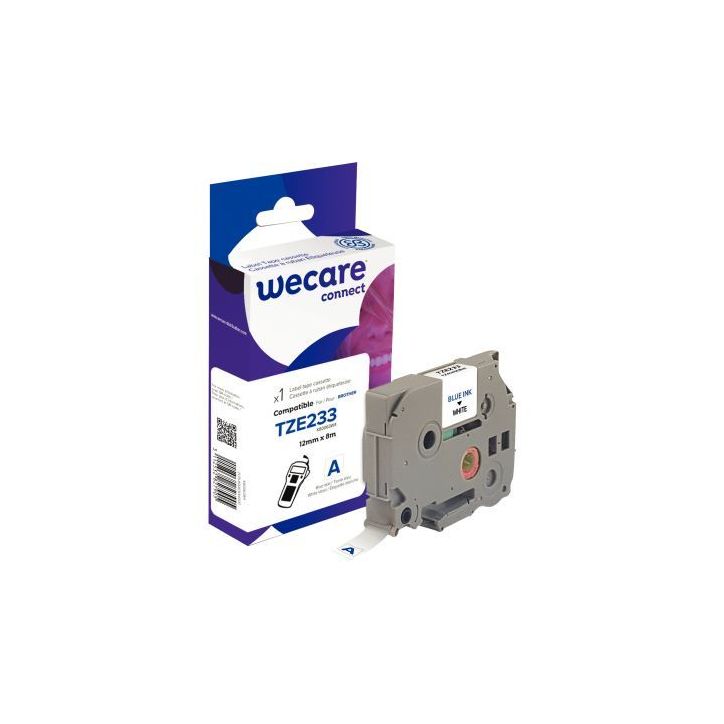 Ruban TZE 233 bleu sur blanc 12 mm x 8 m compatible K80063W4