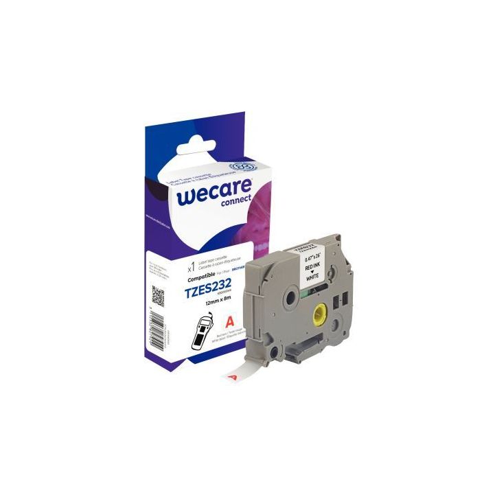 Ruban TZE 232 rouge sur blanc 12 mm x 8 m compatible K80065W4