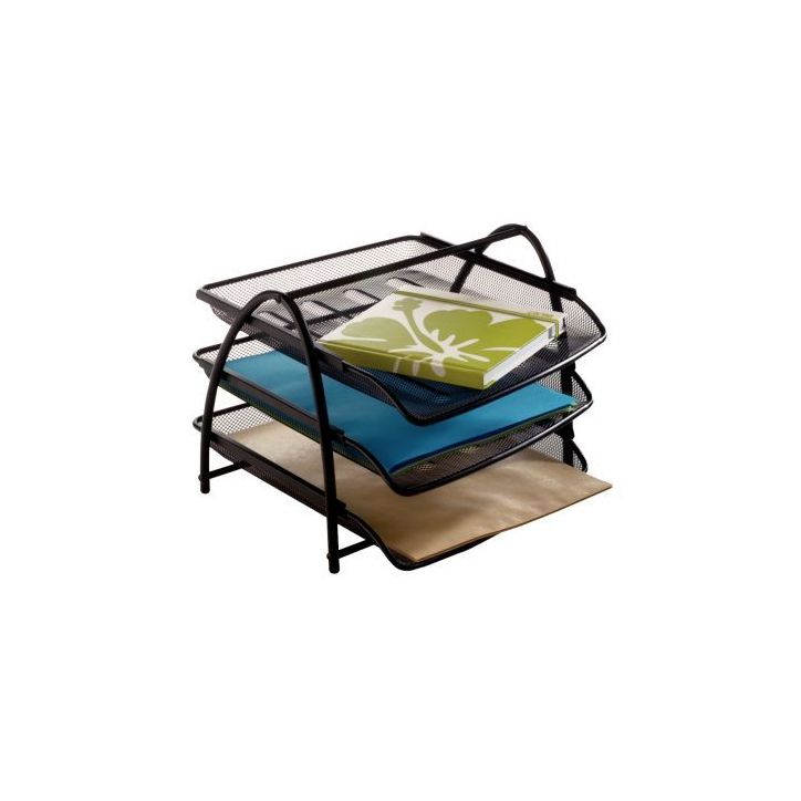 Set 3 corbeilles coulissantes en métal mesh noir MESHTRAY3 N MESH ALBA