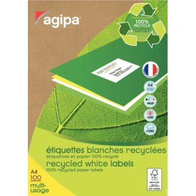 Achetez AGIPA Boite de 100 étiquettes blanches 100% recyclées 210x297mm - laser copieur et jet d'e..