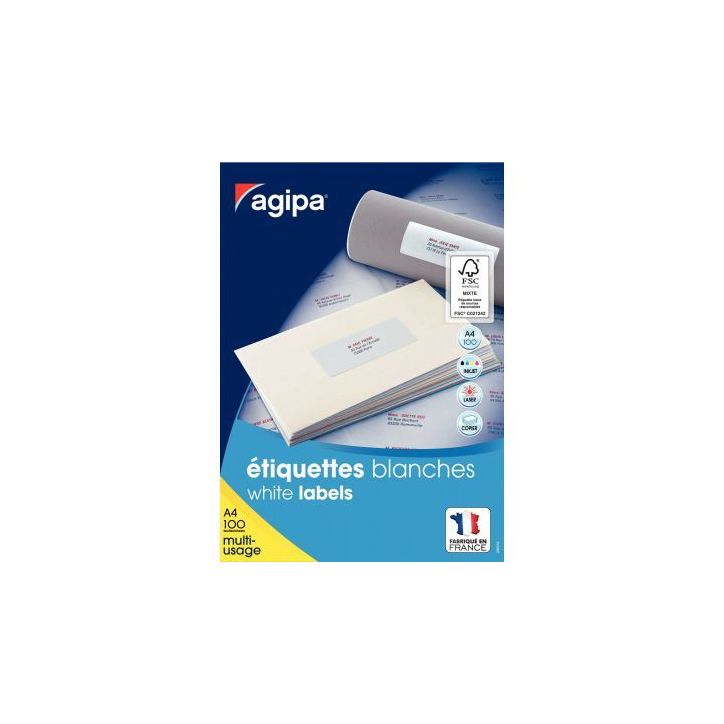 Boîte de 4000 étiquettes multi-usages blanches 48,5x25,4mm 118991 AGIPA