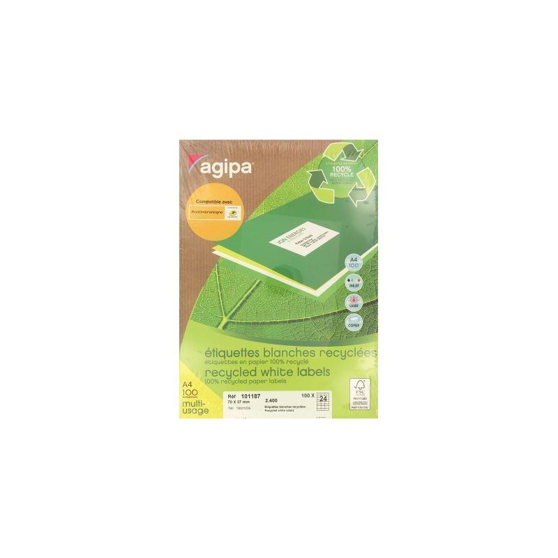 Achetez Boîte de 2400 étiquettes multi-usages blanches recyclées 70x37mm 101187 AGIPA pas cher su..