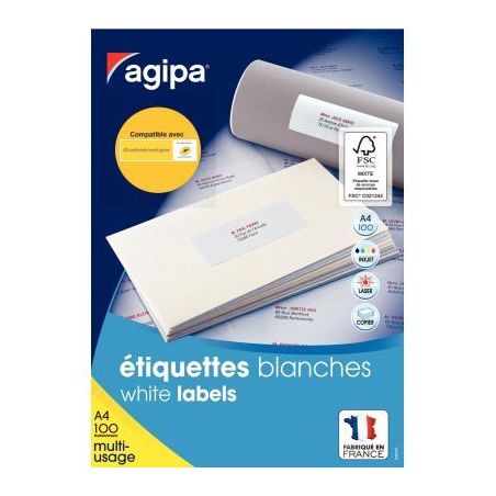 Achetez Boîte de 300 étiquettes multi-usages blanches 210x99mm 119019 AGIPA pas cher sur Ma Rentrî.