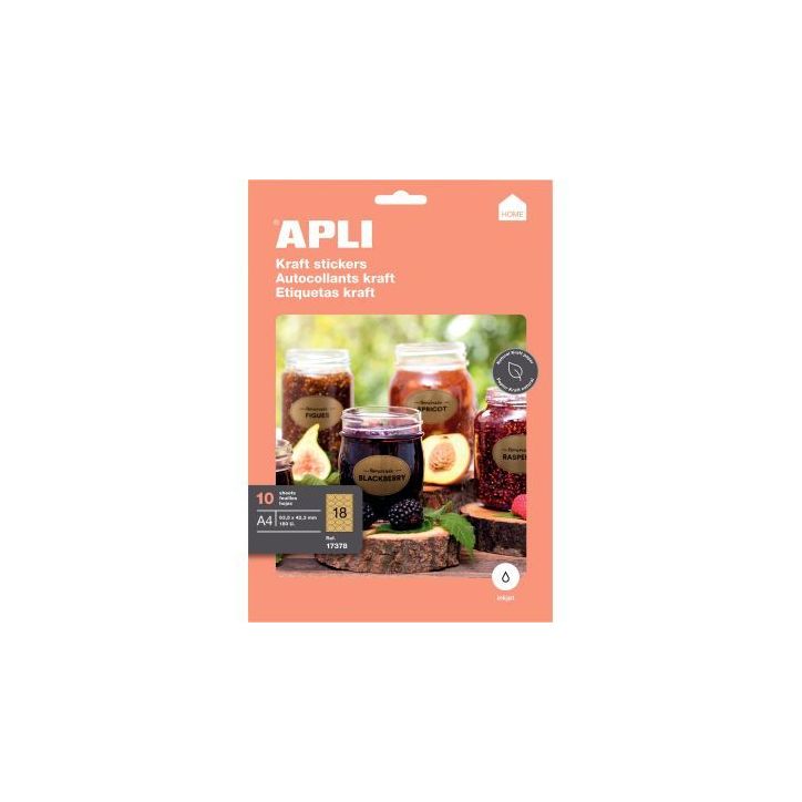 Pochette de 10 feuilles étiquettes kraft 63,5x42,3mm 17378 APLI