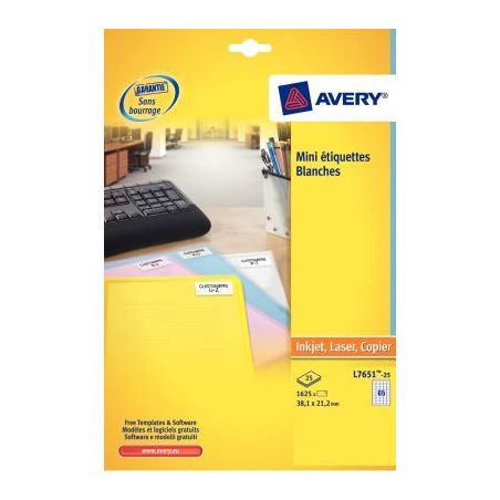 Achetez Boîte de 1625 étiquettes mini adresse jet d'encre 38,1x21,2mm J8651-25 AVERY pas cher sur ..