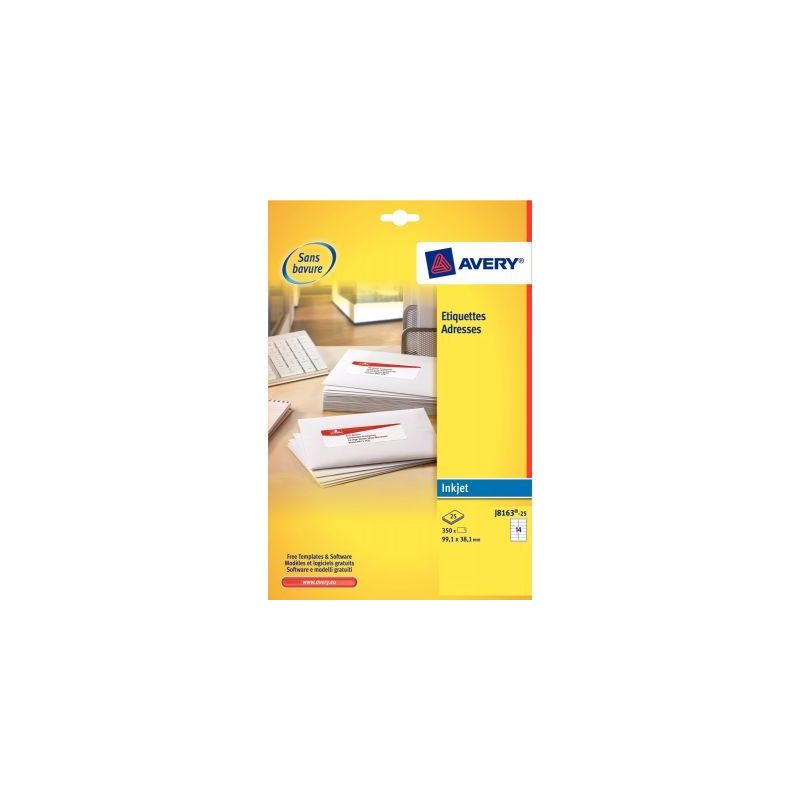 Achetez Pochette de 350 étiquettes blanches pour jet d'encre 99,1x38.1mm J8163-25 AVERY pas cher su..